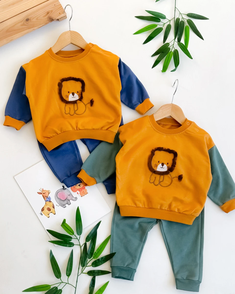 Aslan püskül detaylı mevsimlik 2li erkek bebe takım