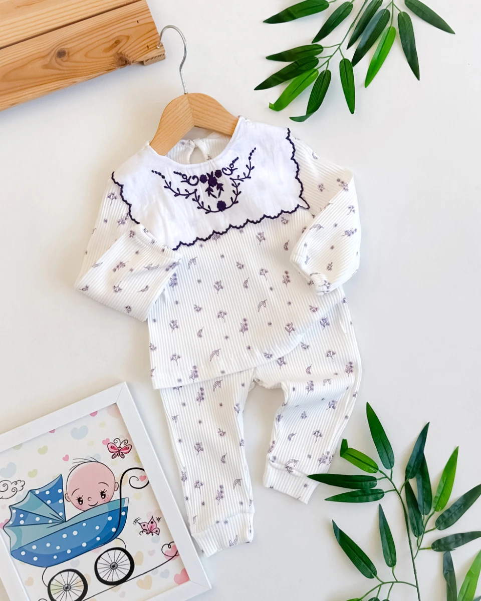 Kare yaka fitilli salaş kumaş mevsimlik 2li kız bebe takım