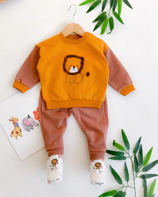 Aslan püskül detaylı mevsimlik 2li erkek bebe takım