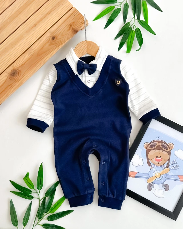 Çıkarılabilir papyon detaylı alttan çıtçıtlı mevsimlik erkek bebe tulum