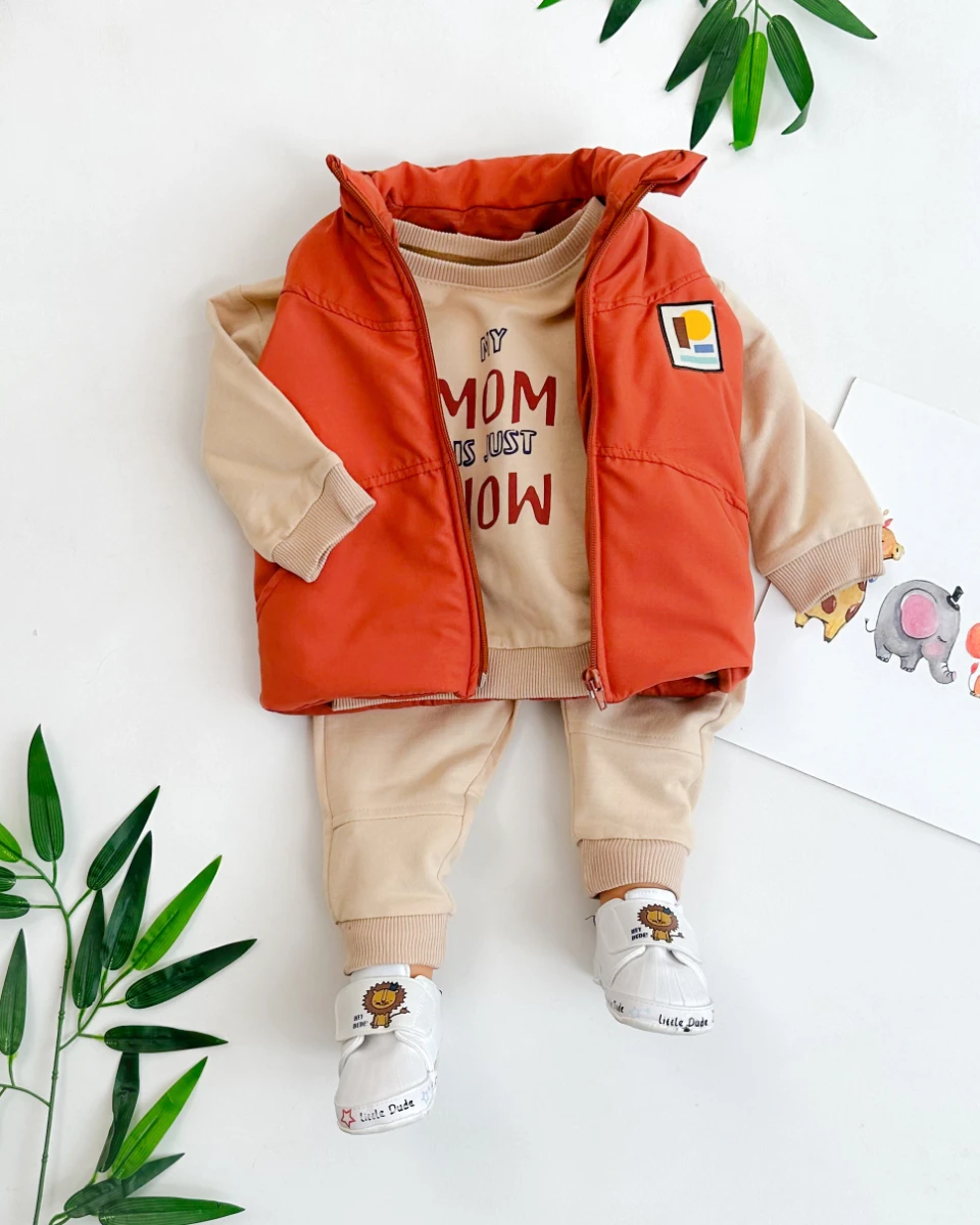 Geometrik şekil armalı şişme yelekli mevsimlik 3 parça takım 