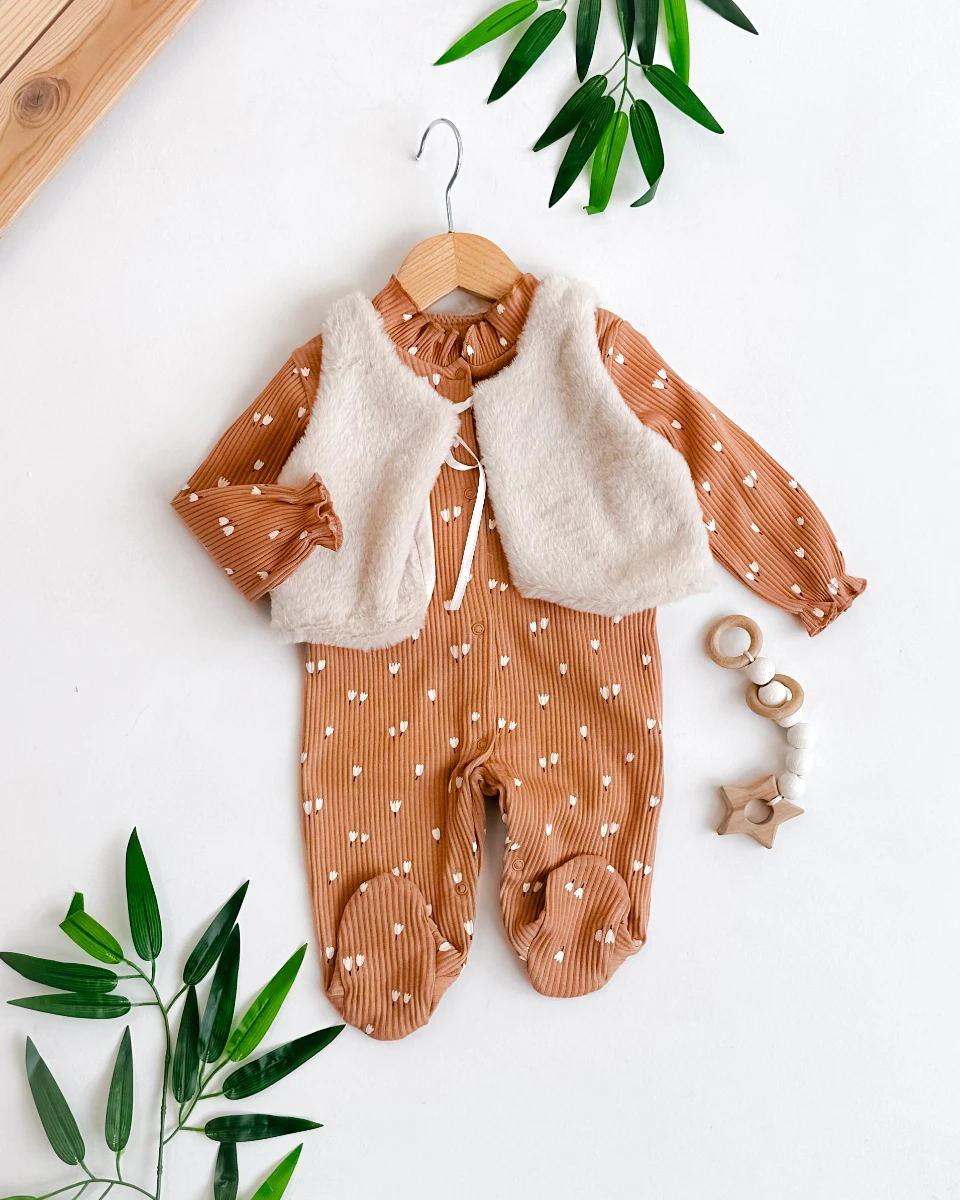 Lale detaylı tulum premium kürk detaylı kız bebe tulum