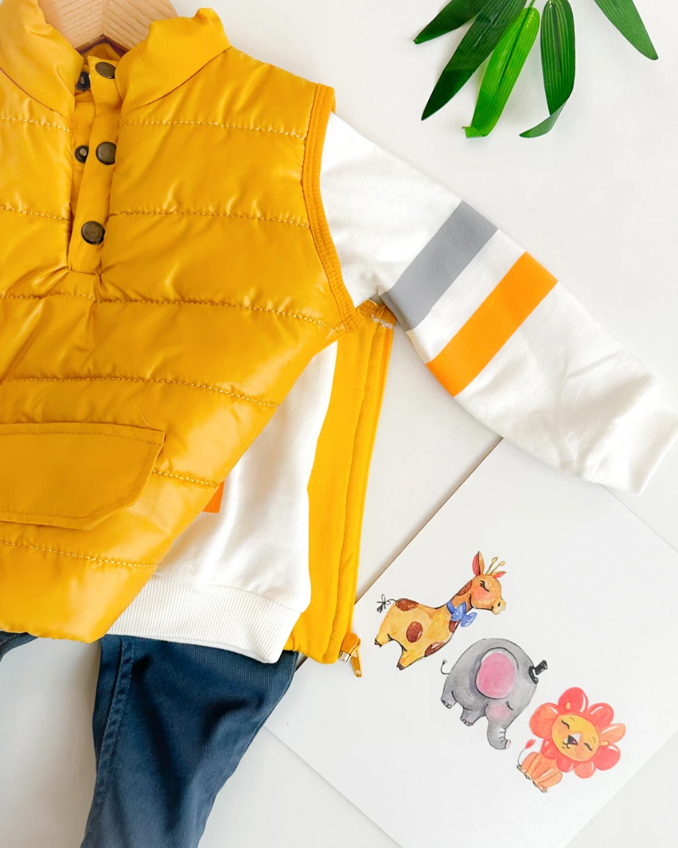 Önü kapalı sahte cepli şişme yelekli mevsimlik parça takım