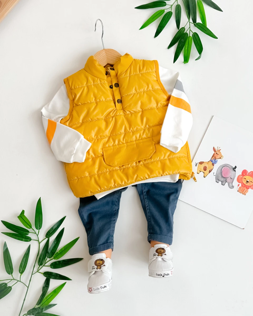 Önü kapalı sahte cepli şişme yelekli mevsimlik parça takım