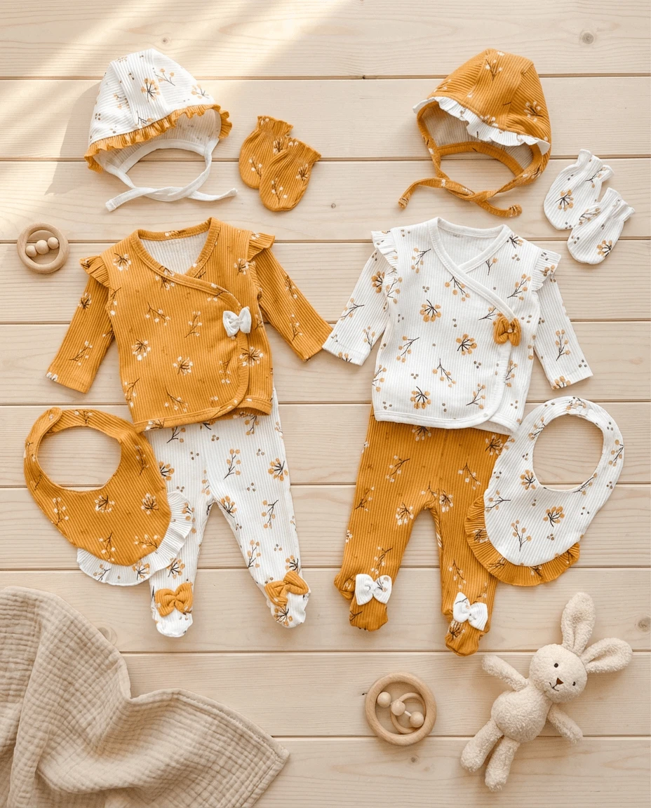 Pamukçuklar detaylı premium 5li kız yenidoğan set