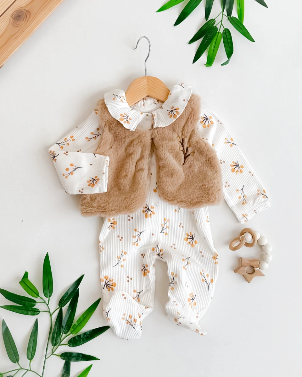 Pamukçuklar detaylı tulum premium kürk detaylı kız bebe tulum