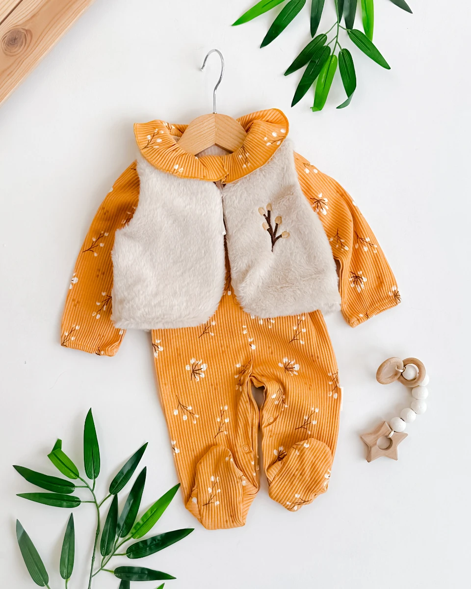 Pamukçuklar detaylı tulum premium kürk detaylı kız bebe tulum