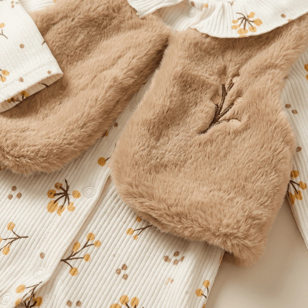 Pamukçuklar detaylı tulum premium kürk detaylı kız bebe tulum