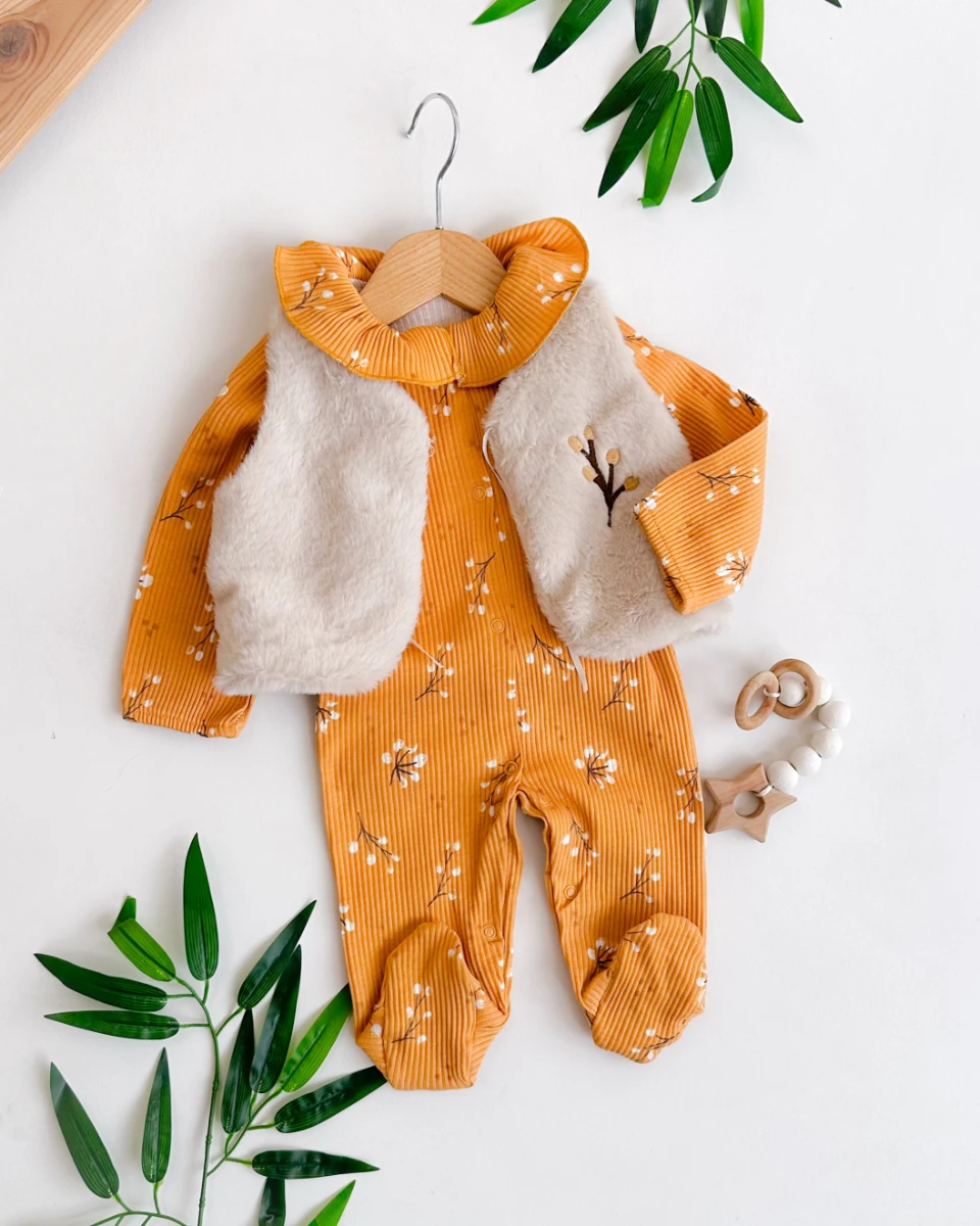Pamukçuklar detaylı tulum premium kürk detaylı kız bebe tulum
