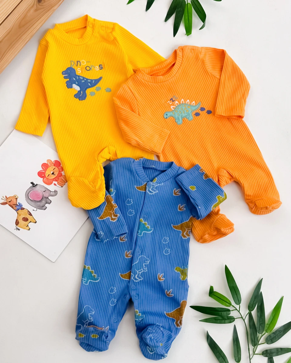 Sevimli dinolar 3lü bebe tulum