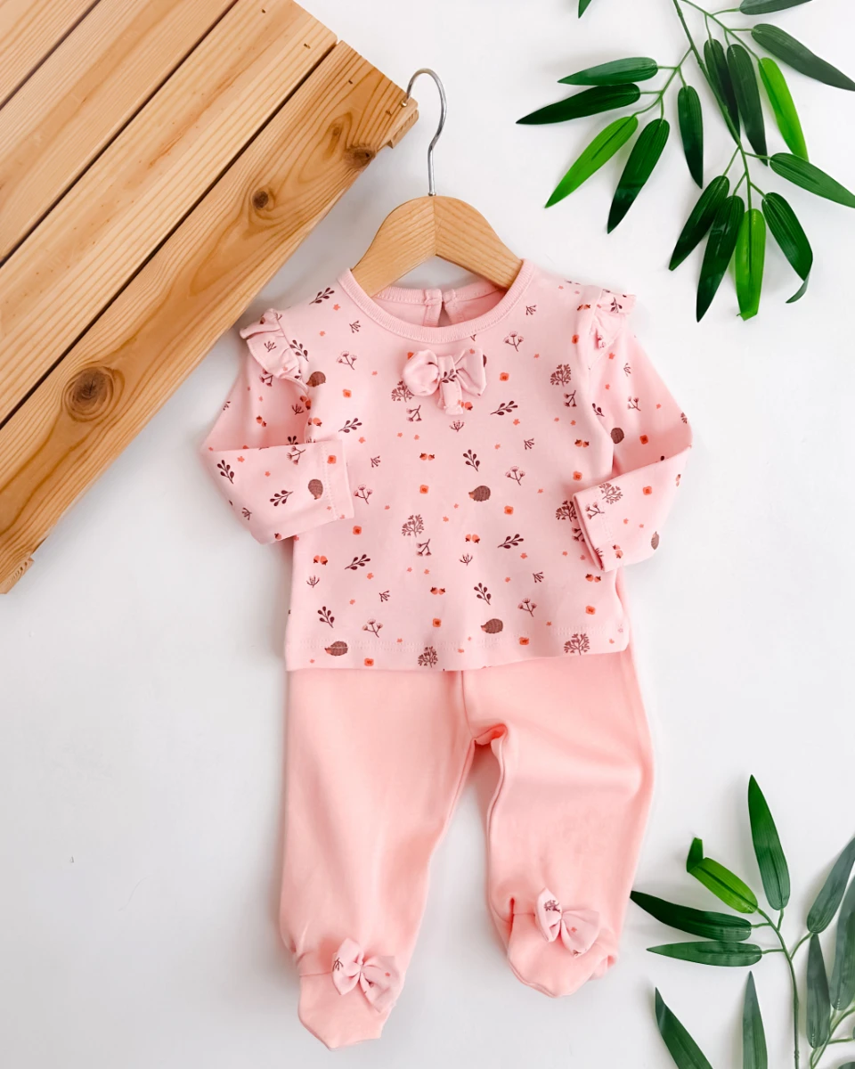 Sevimli fiyonk detaylı 2li kız bebe takım