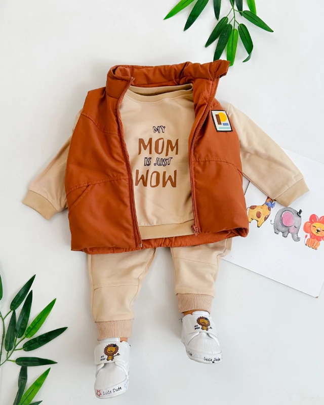 Geometrik şekil armalı şişme yelekli mevsimlik 3 parça takım 