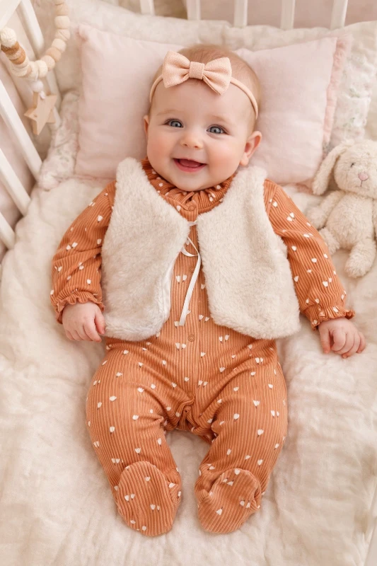 Lale detaylı tulum premium kürk detaylı kız bebe tulum