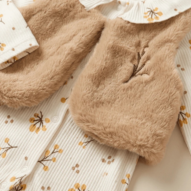 Pamukçuklar detaylı tulum premium kürk detaylı kız bebe tulum