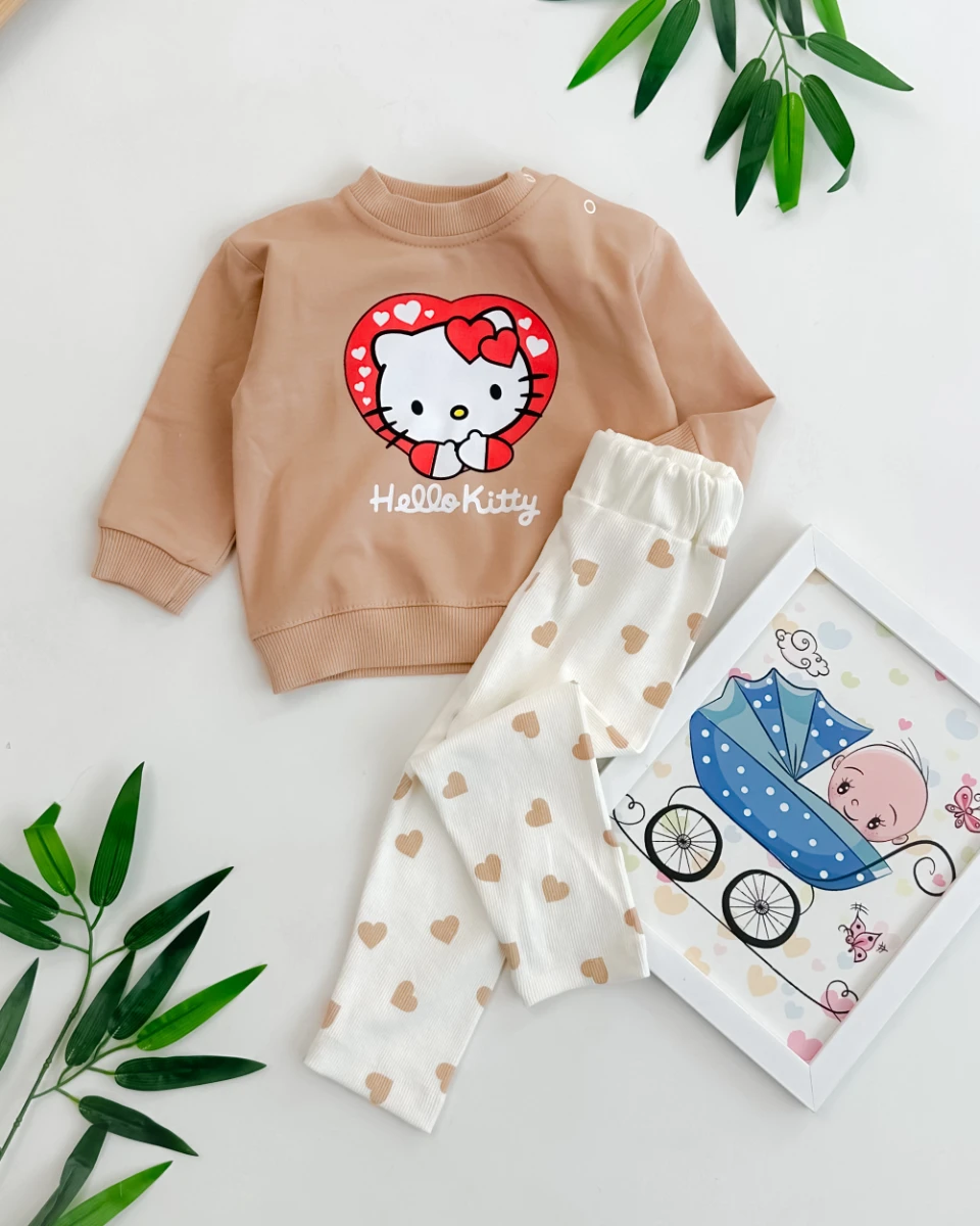 Hello kity kalp detaylı tayt mevsimlik 2li kız bebe takım