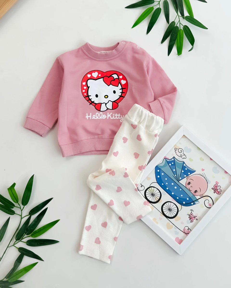 Hello kity kalp detaylı tayt mevsimlik 2li kız bebe takım