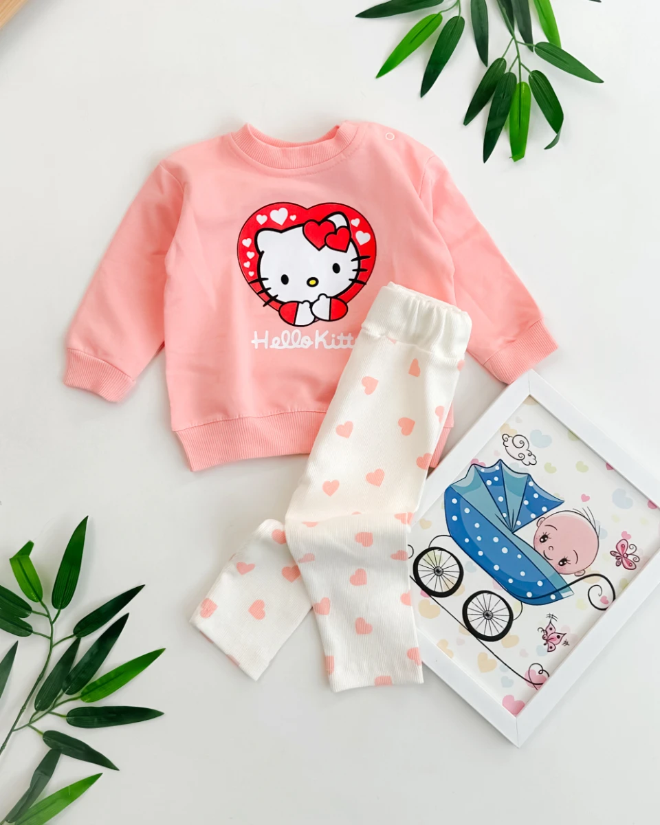 Hello kity kalp detaylı tayt mevsimlik 2li kız bebe takım
