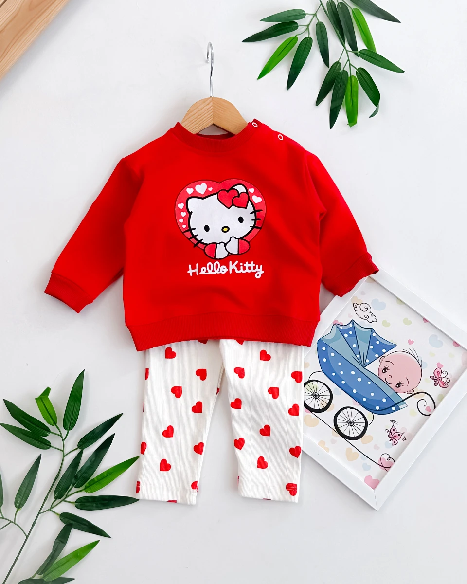 Hello kity kalp detaylı tayt mevsimlik 2li kız bebe takım