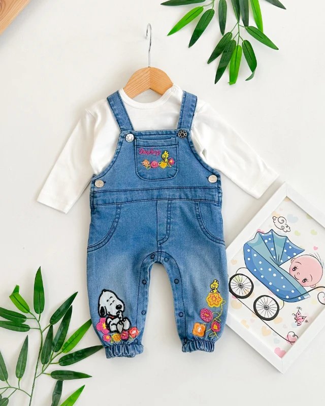 Baby snoppy nakışlı kız kot salopet