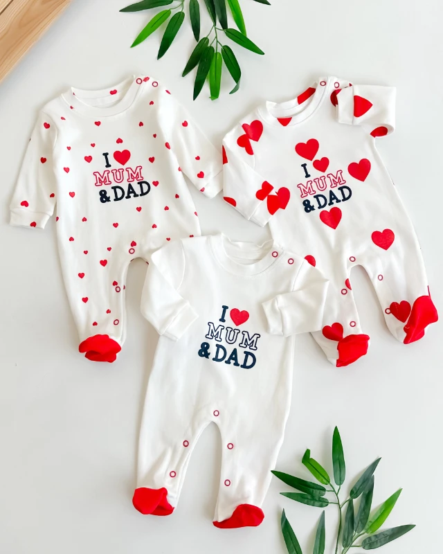 I love mom dad 3lü kız bebe tulum