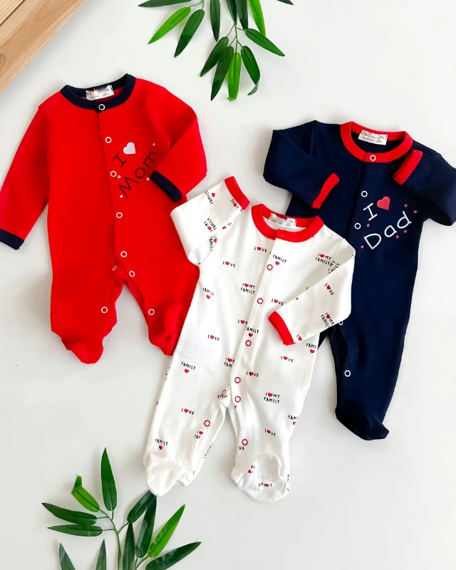 Kırmızı lacivert beyaz 3lü unisex bebe tulum