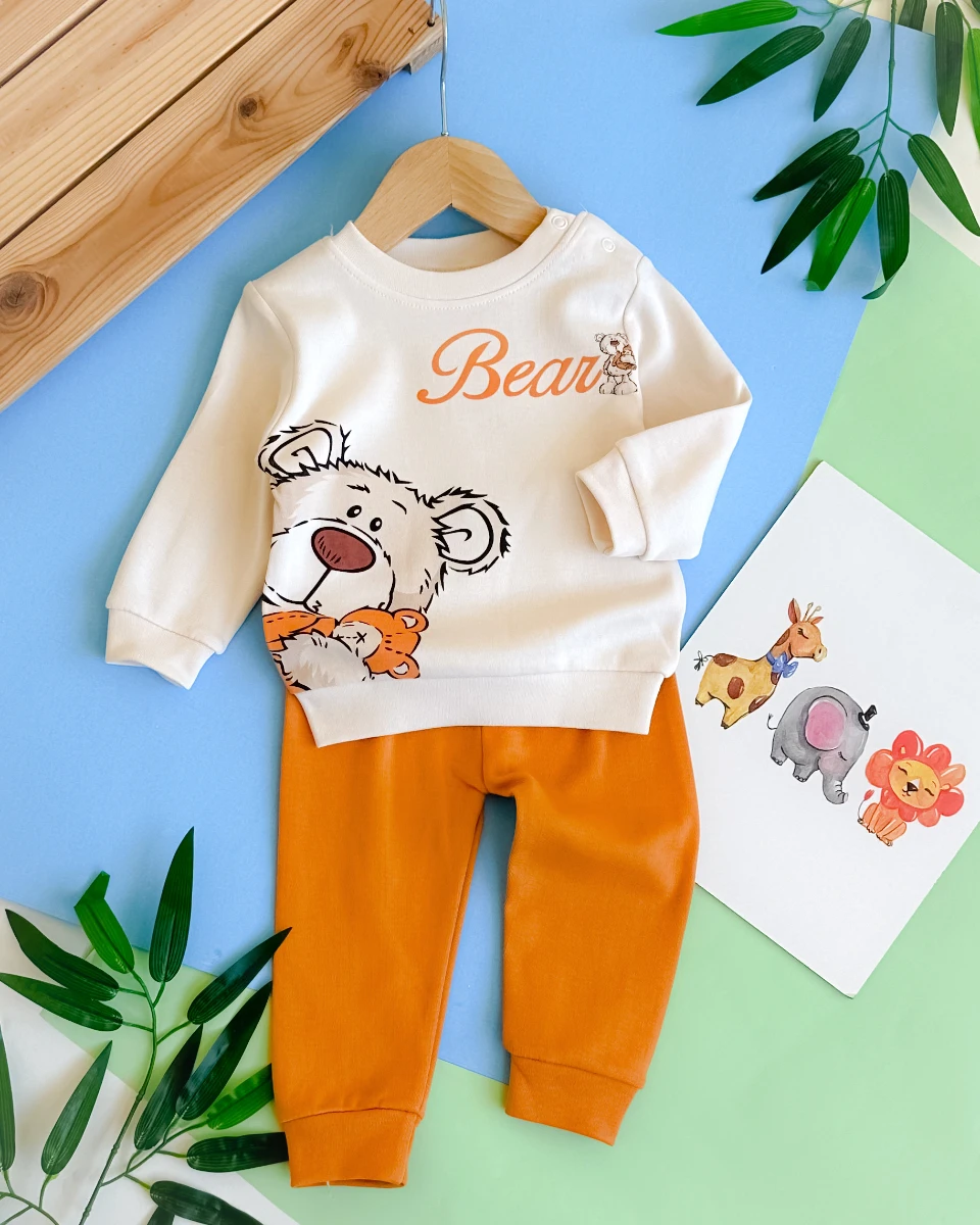 Büyük bear yazılı omuzdan çıtçıtlı mevsimlik 2 parça takım