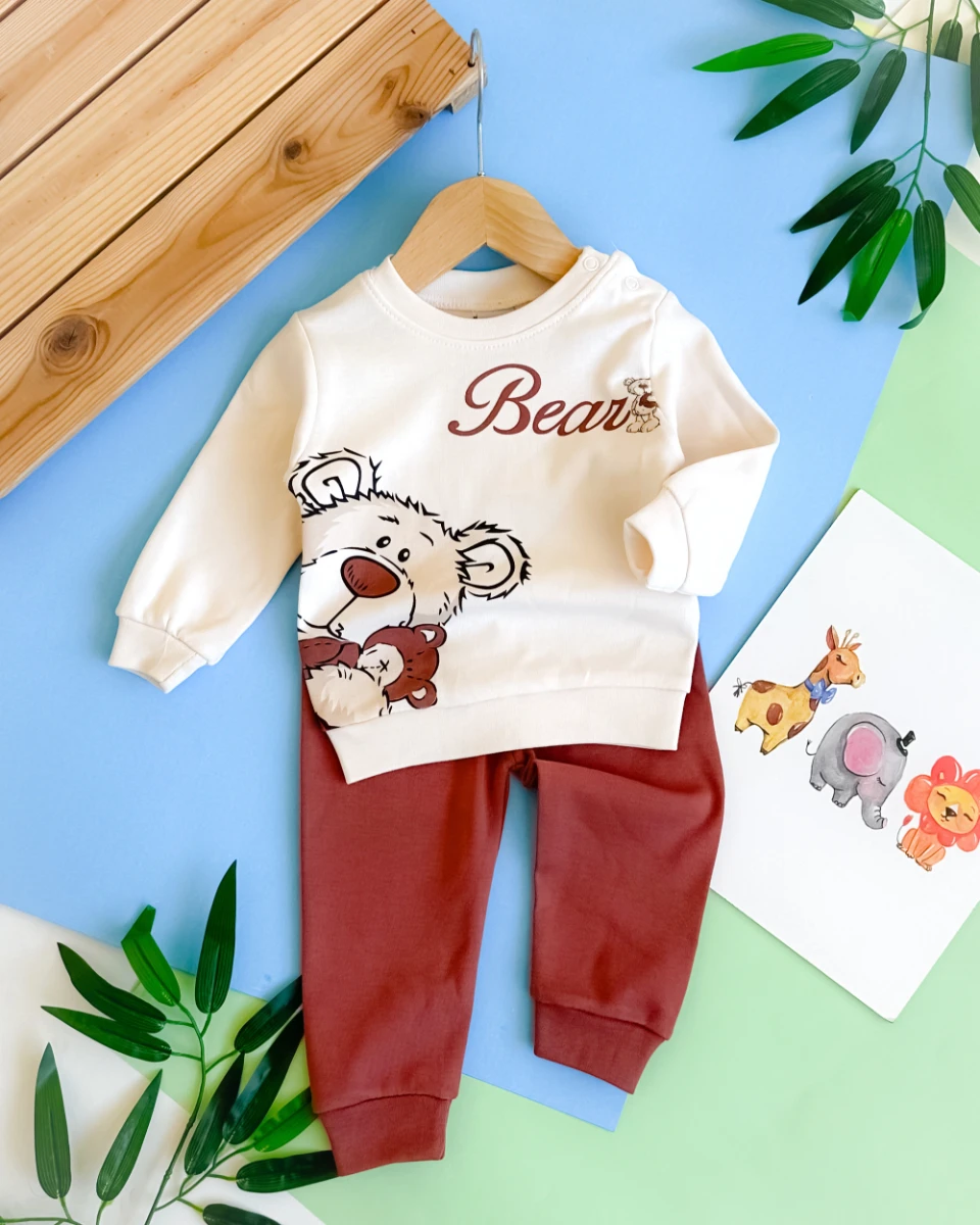 Büyük bear yazılı omuzdan çıtçıtlı mevsimlik 2 parça takım