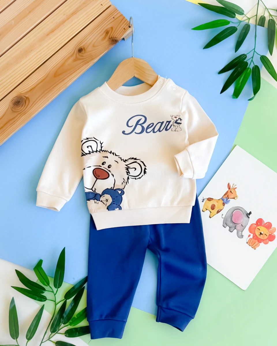 Büyük bear yazılı omuzdan çıtçıtlı mevsimlik 2 parça takım