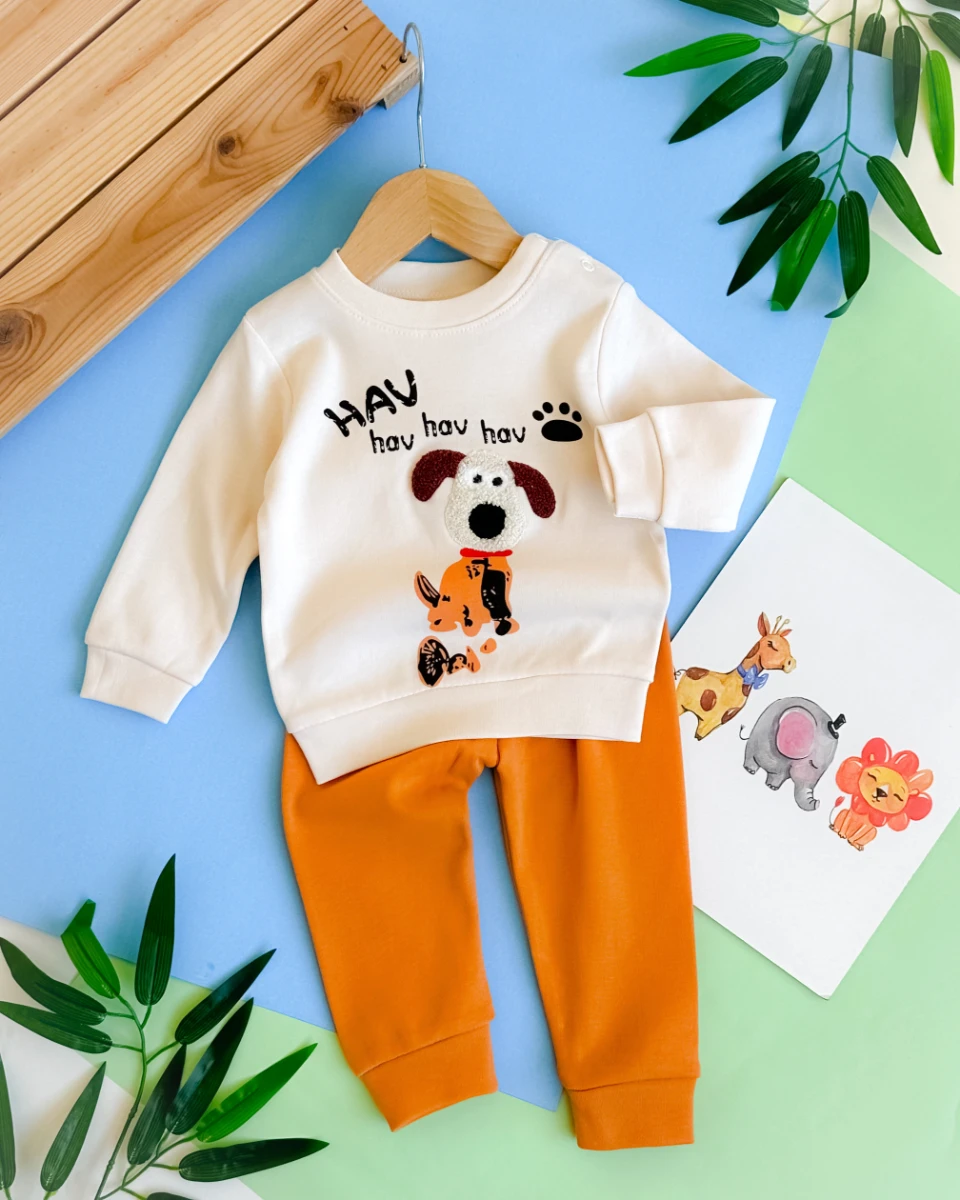 Şirin köpek punch omuzdan çıtçıtlı mevsimlik 2 parça takım 