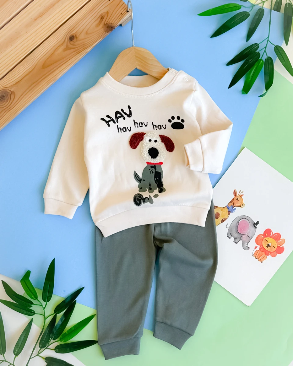 Şirin köpek punch omuzdan çıtçıtlı mevsimlik 2 parça takım 