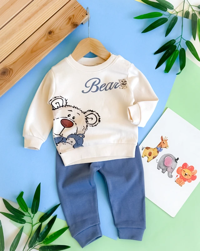 Büyük bear yazılı omuzdan çıtçıtlı mevsimlik 2 parça takım