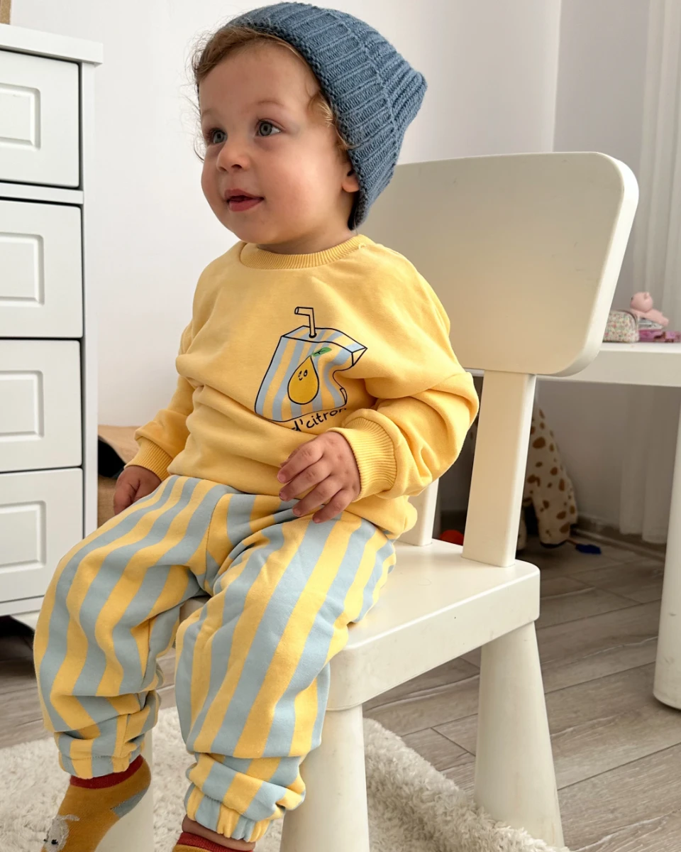 Lemonn çizgi detaylı 3 ip kız erkek mevsimlik 2li bebe takım