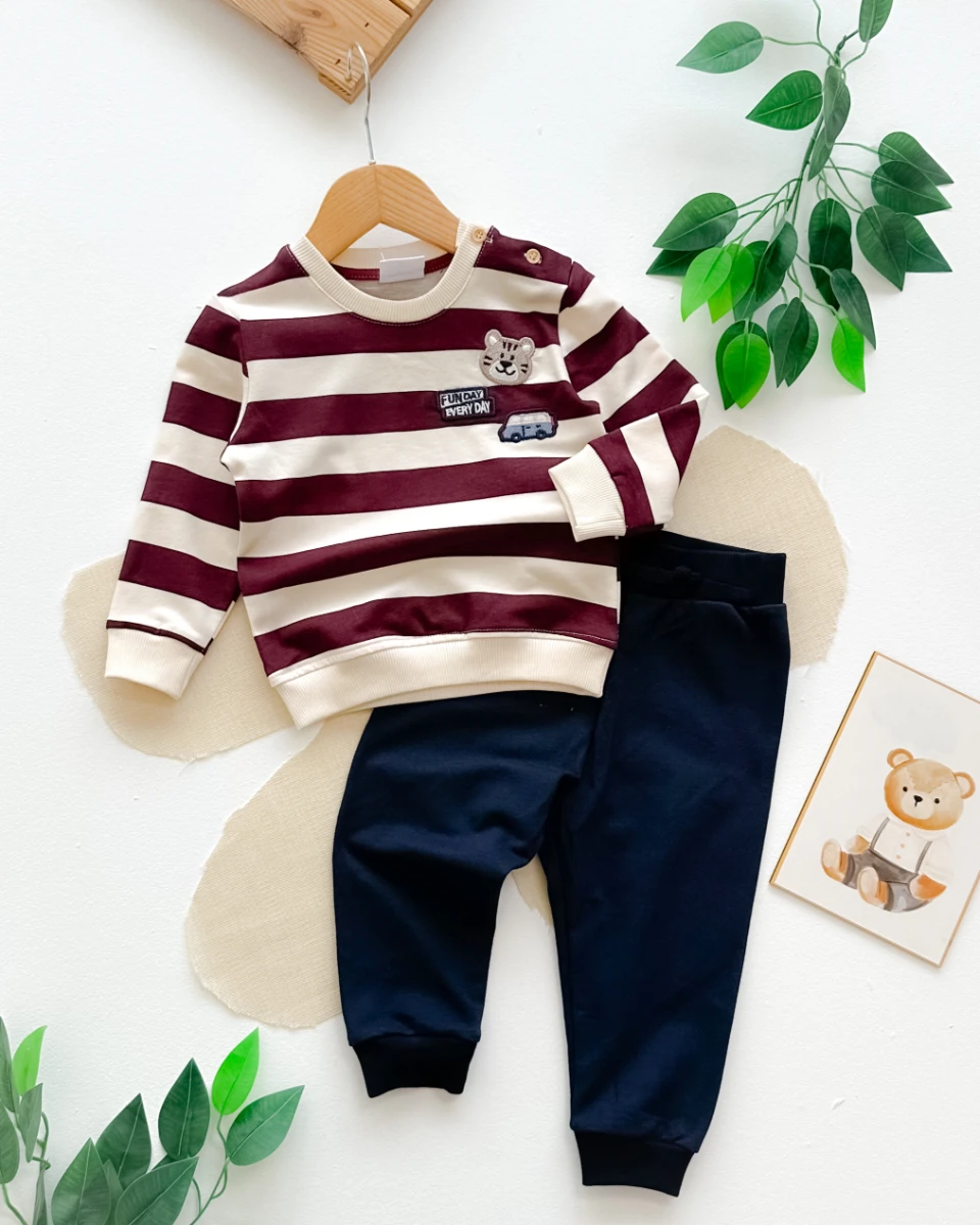 Çizgili sweat mevsimlik 2li erkek bebe takım