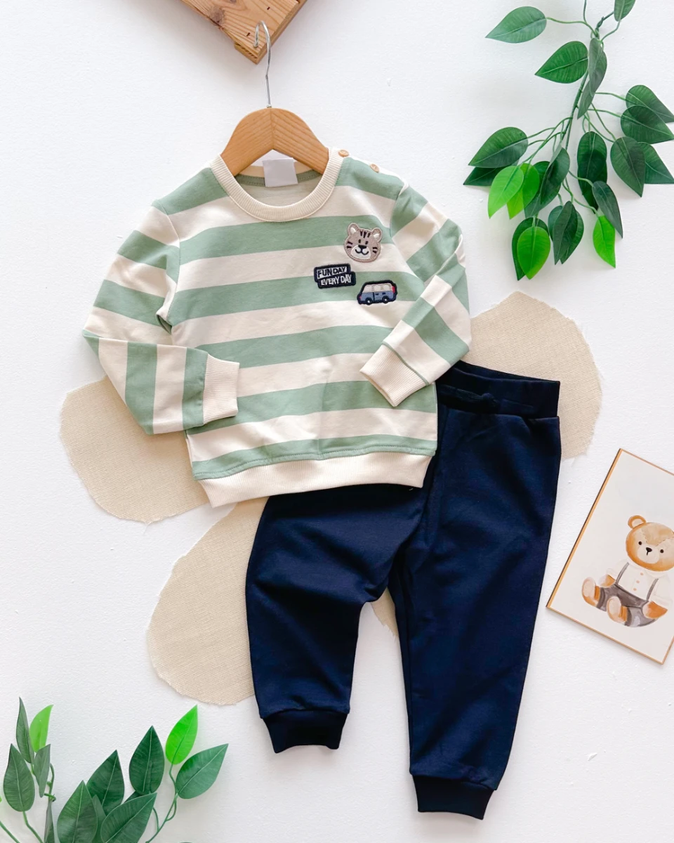Çizgili sweat mevsimlik 2li erkek bebe takım