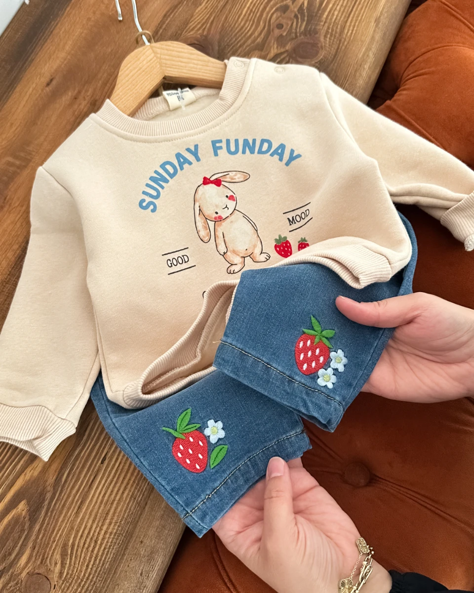 Good mood şardon sweat kot pantolonu 2 parça kışlık takım 