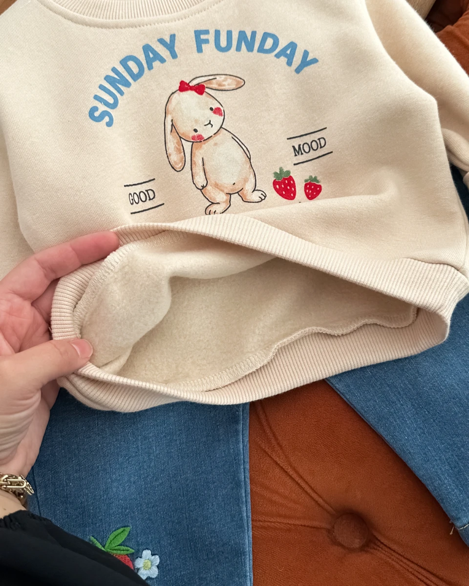 Good mood şardon sweat kot pantolonu 2 parça kışlık takım 
