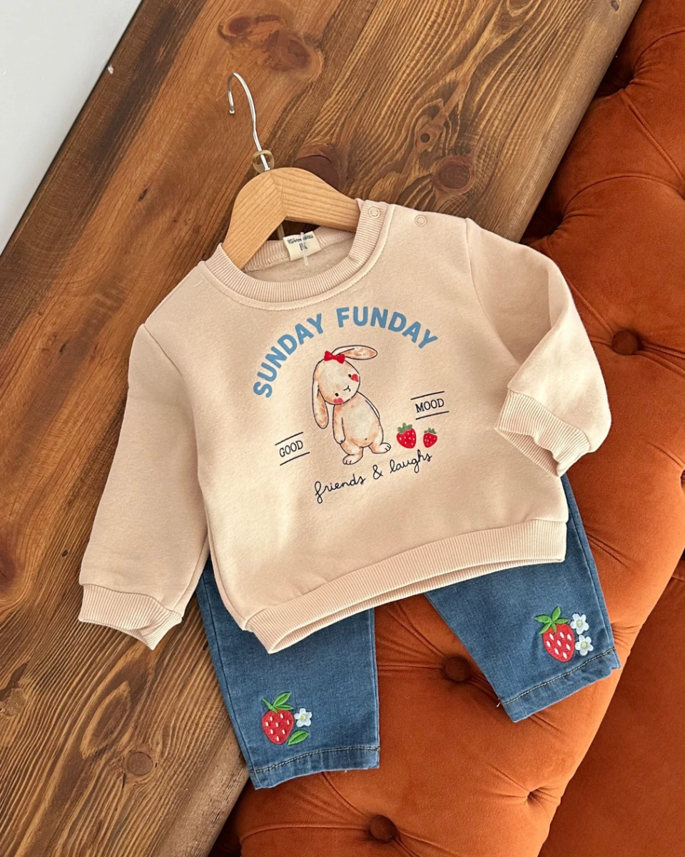 Good mood şardon sweat kot pantolonu 2 parça kışlık takım 