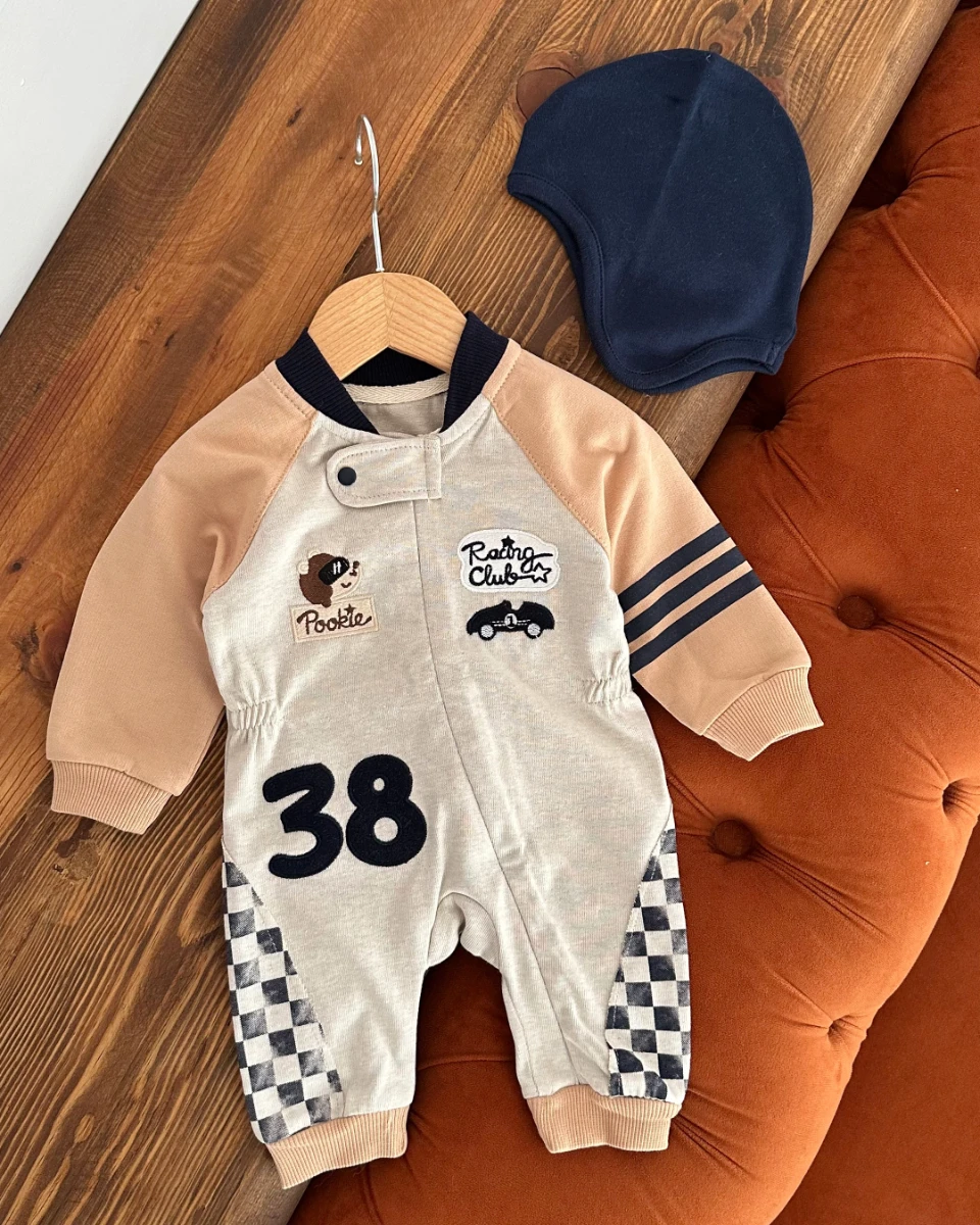 Racing club boydan fermuarlı bereli 2 parça bebe tulum 