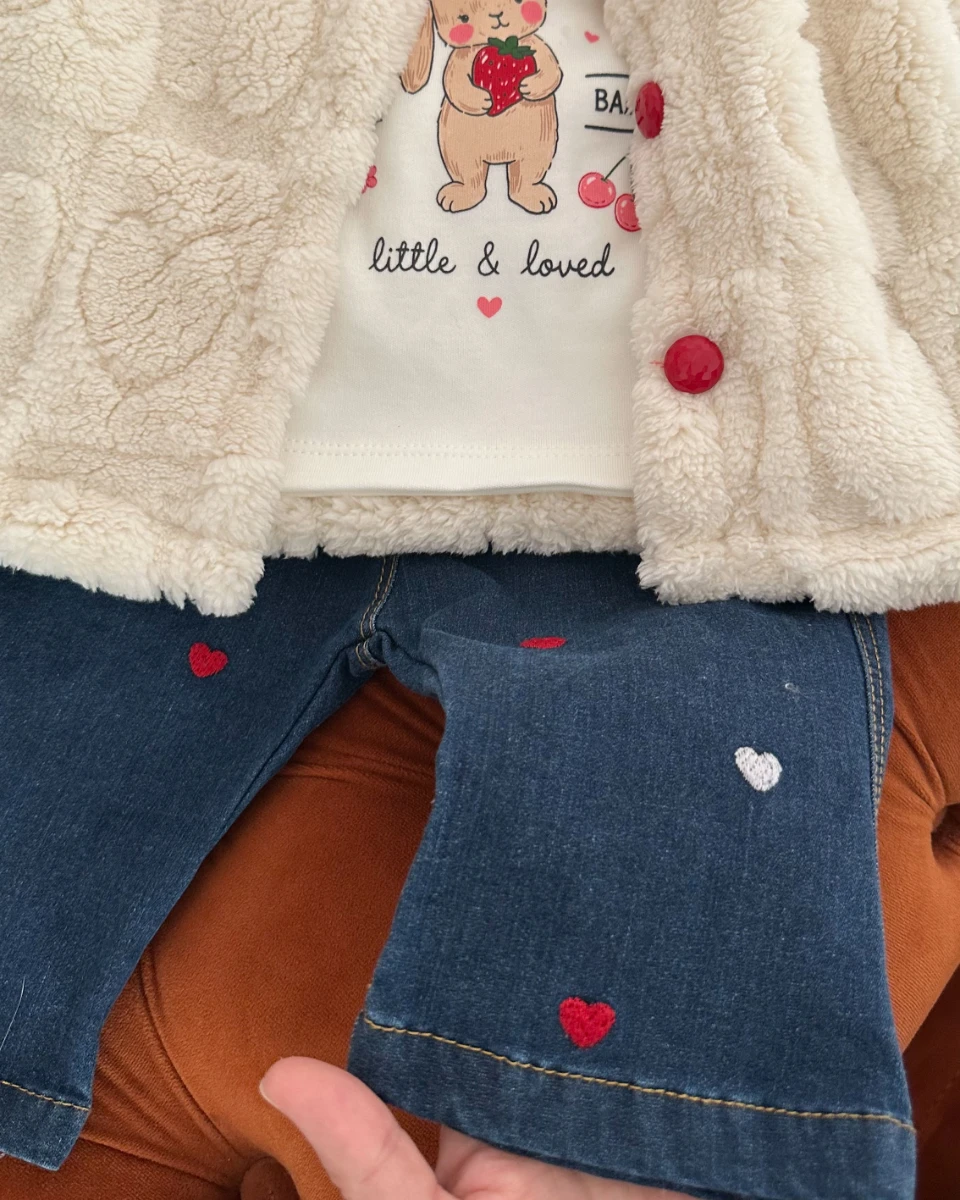 Sweet baby peluş hırkalı premium kız bebe 3 parça takım 