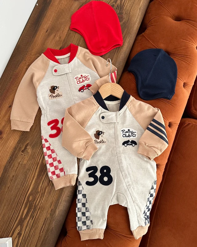 Racing club boydan fermuarlı bereli 2 parça bebe tulum 
