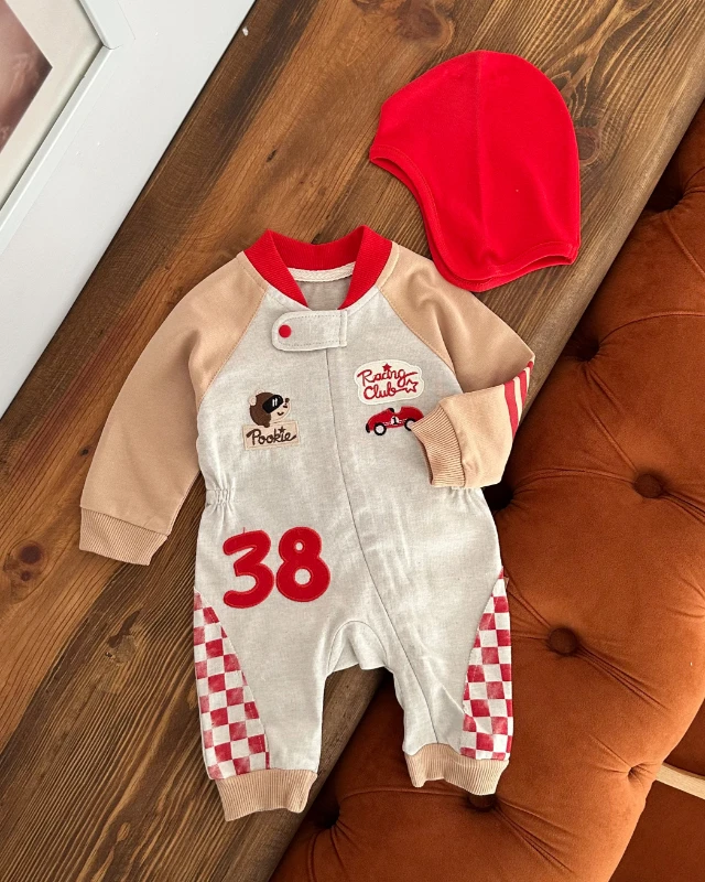 Racing club boydan fermuarlı bereli 2 parça bebe tulum 