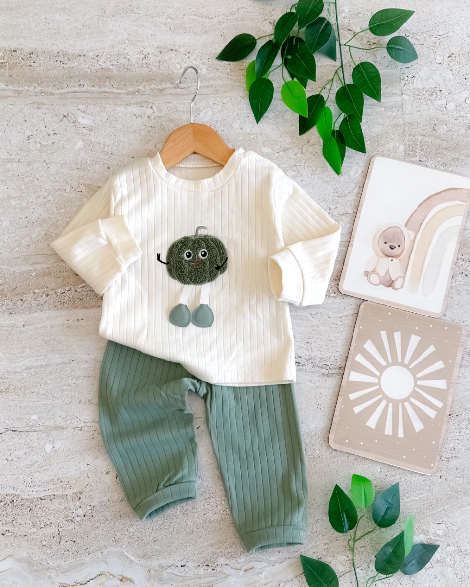 Minik kabak işlemeli mevsimlik 2 parça bebe takım 