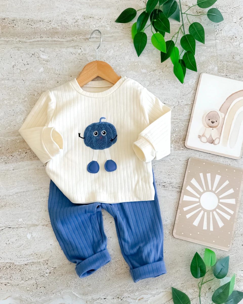 Minik kabak işlemeli mevsimlik 2 parça bebe takım  