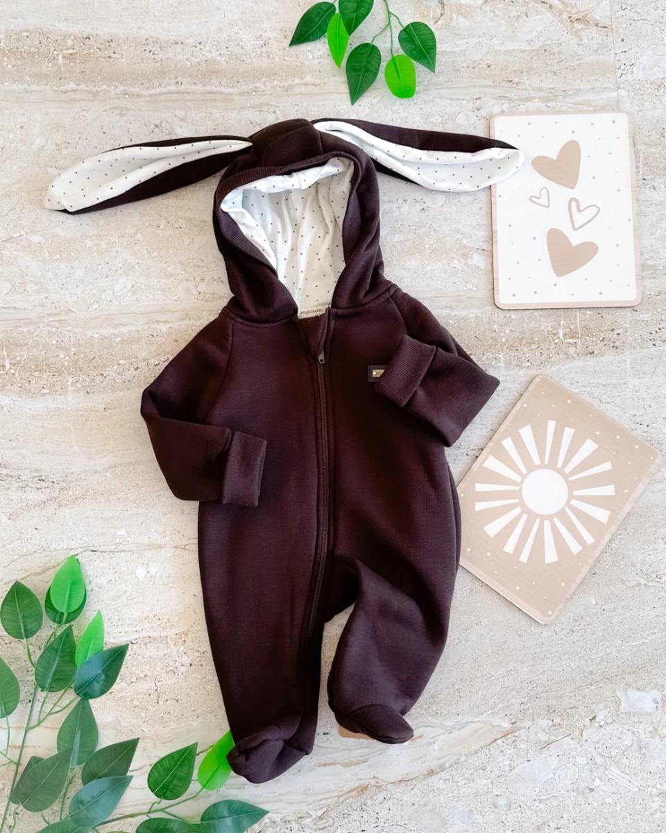Tavşan kulak boydan fermuarlı şardonlu bebe tulum 