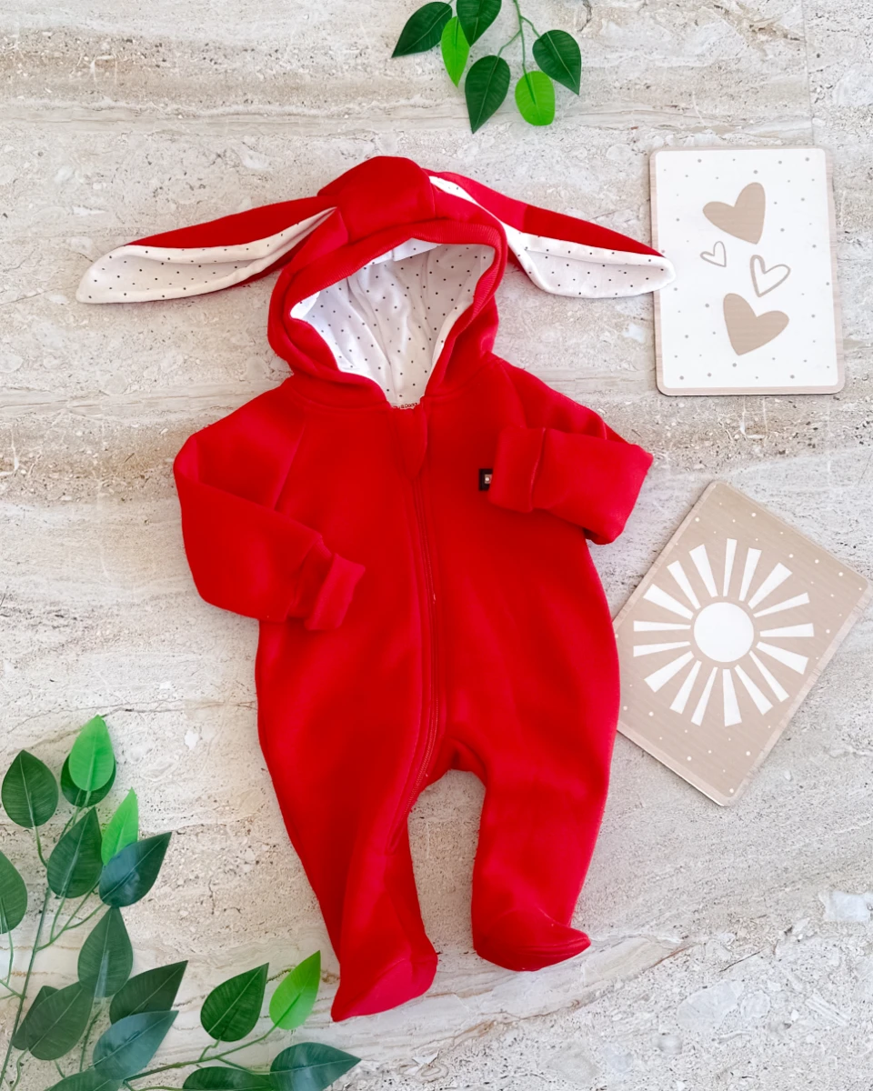 Tavşan kulak boydan fermuarlı şardonlu bebe tulum 
