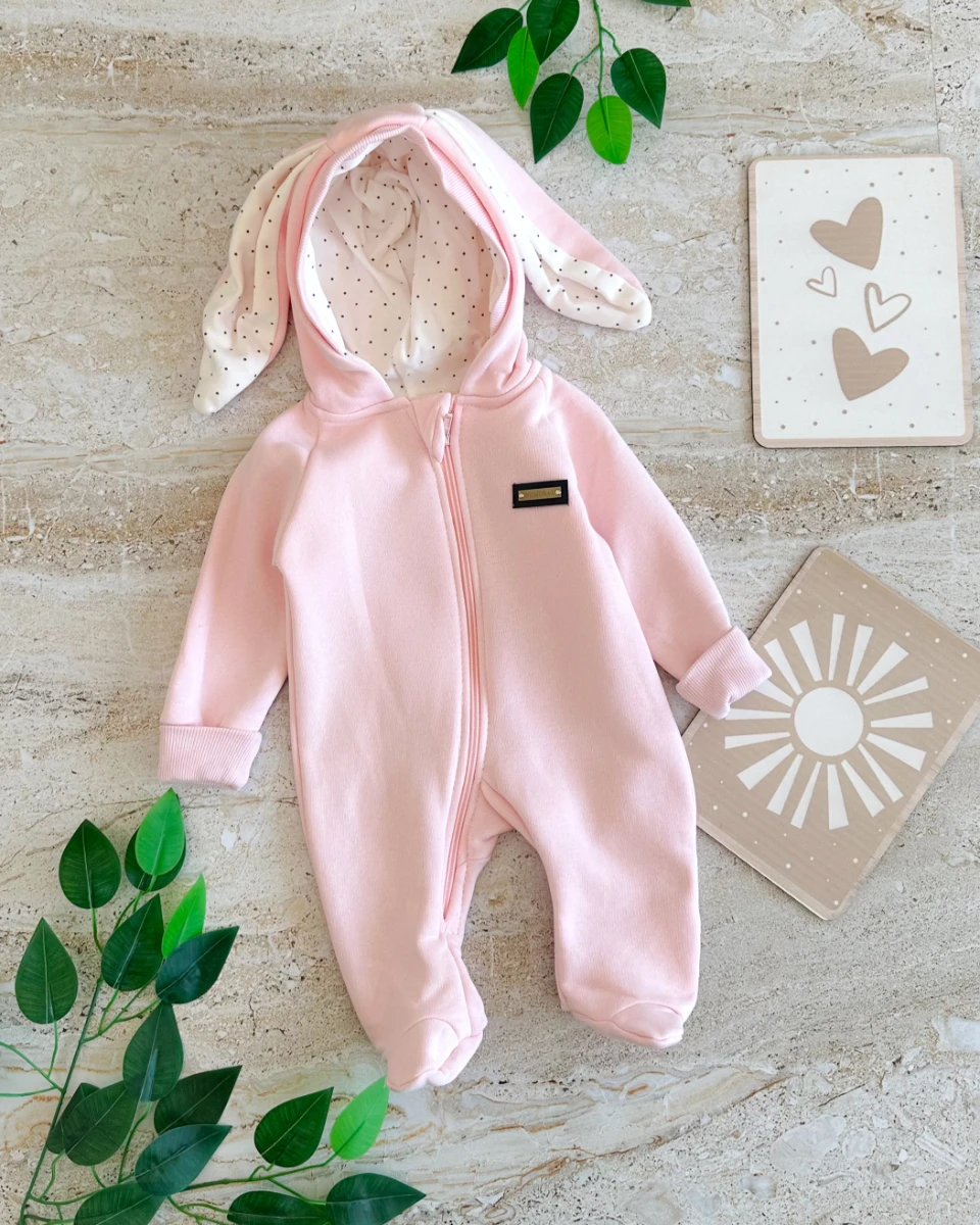 Tavşan kulak boydan fermuarlı şardonlu bebe tulum 