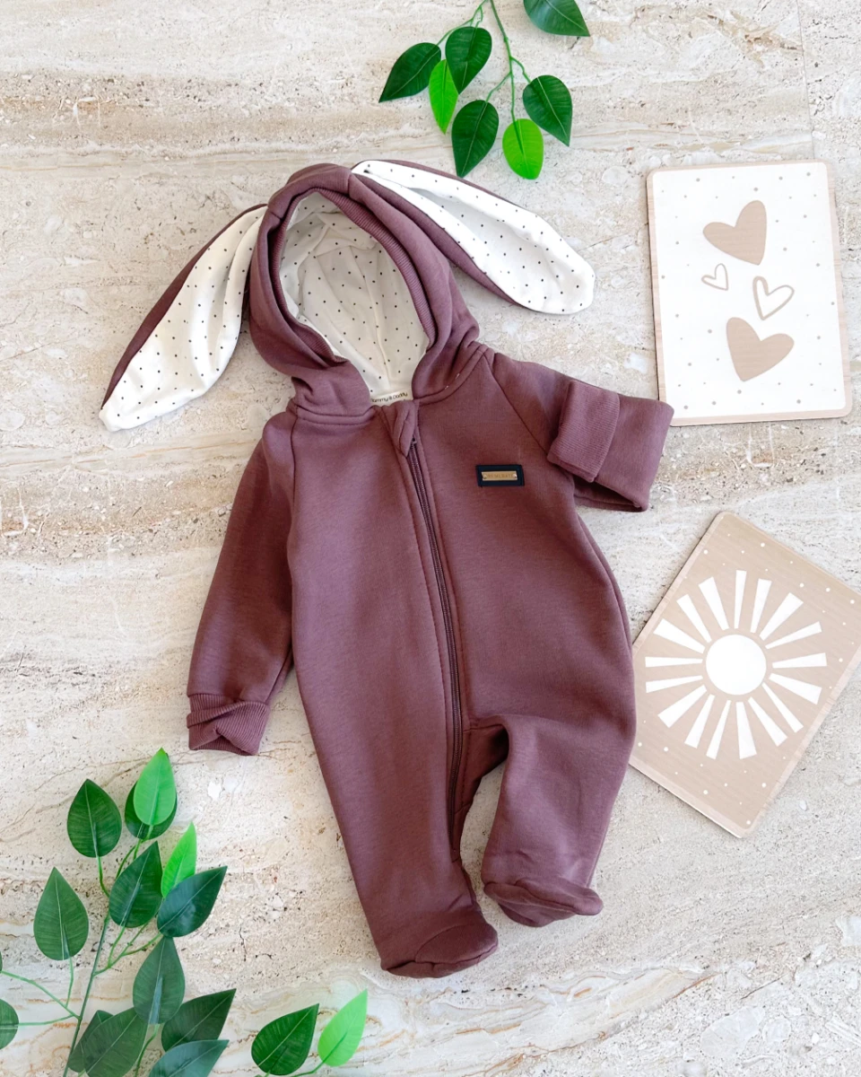 Tavşan kulak boydan fermuarlı şardonlu bebe tulum 