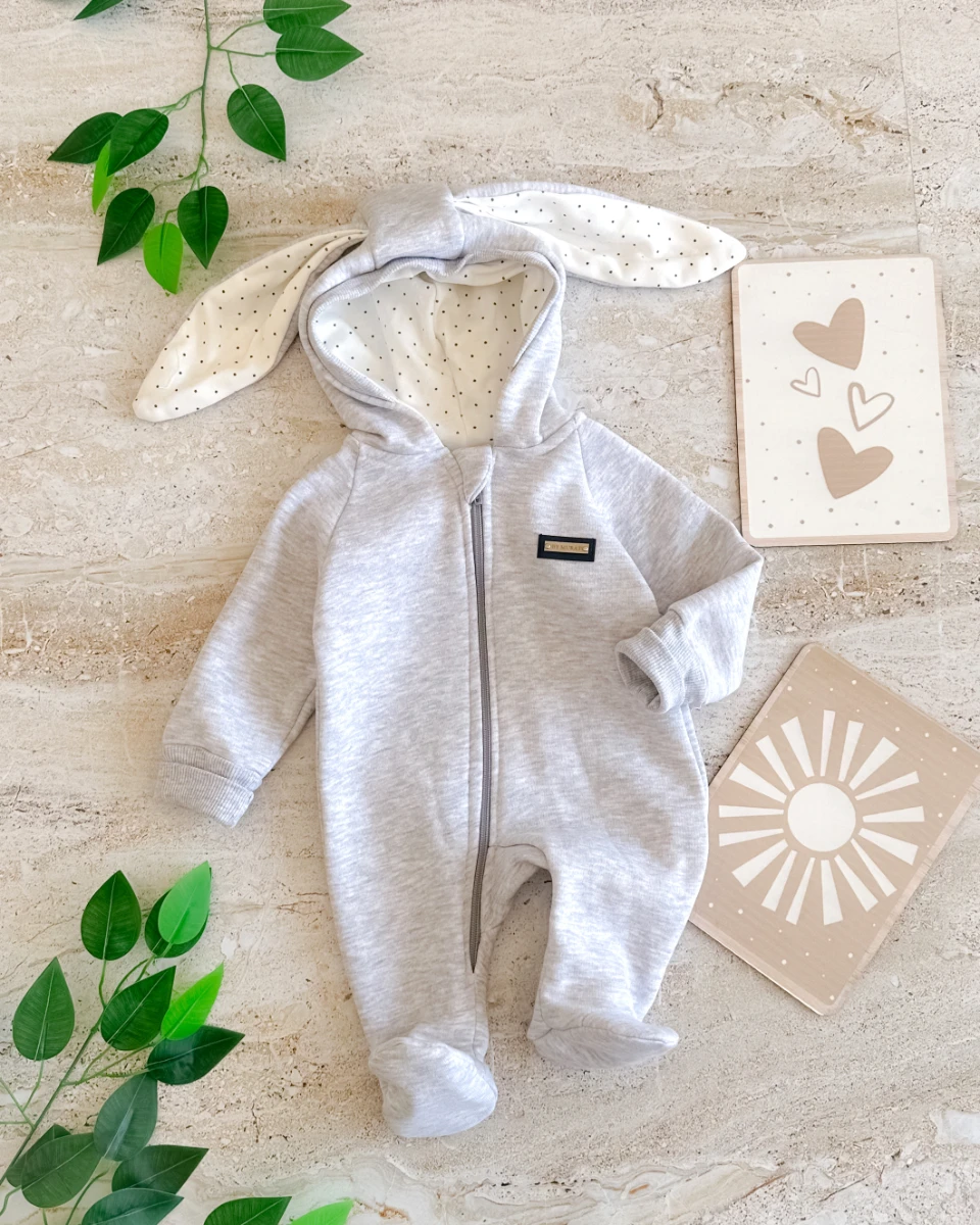 Tavşan kulak boydan fermuarlı şardonlu bebe tulum 