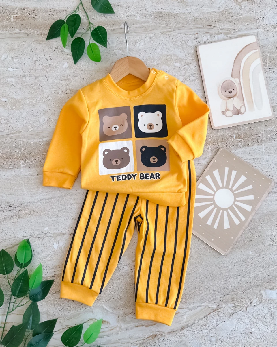 Teddy bear omuzdan çıtçıt detay mevsimlik 2 parça bebe takım 