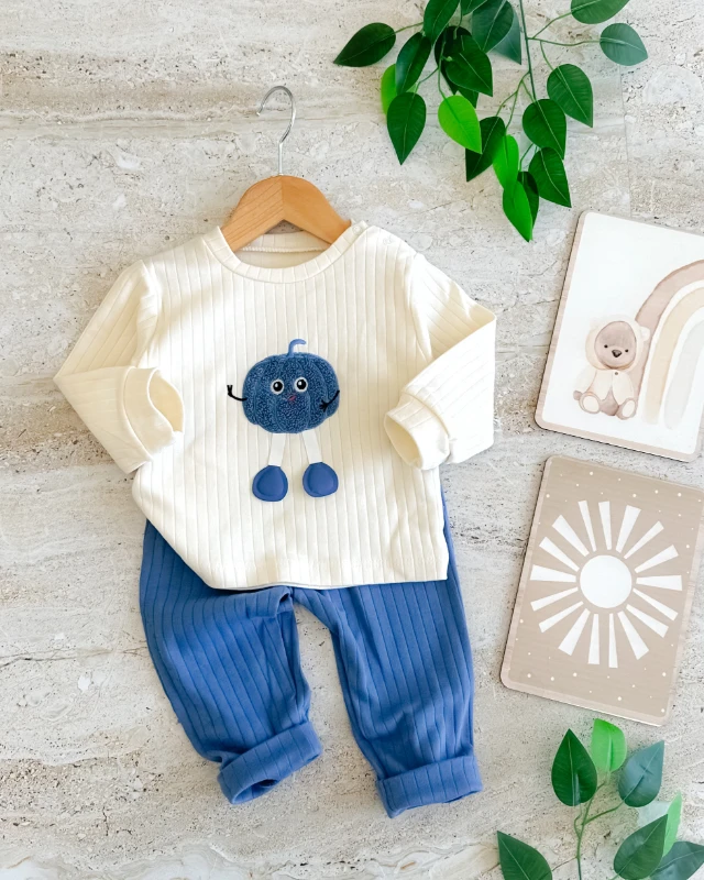 Minik kabak işlemeli mevsimlik 2 parça bebe takım 
